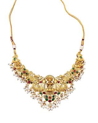 Antique gold temple necklace set with laxmi motif & earrings     bridal jewellery for women 5