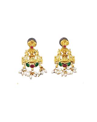 Antique gold temple necklace set with laxmi motif & earrings     bridal jewellery for women 6