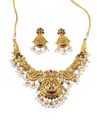 Antique temple laxmi necklace set with earrings     gold plated bridal jewellery 4