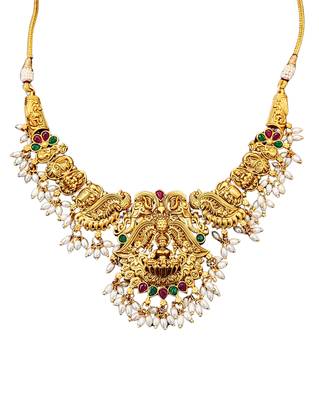 Antique temple laxmi necklace set with earrings     gold plated bridal jewellery 5