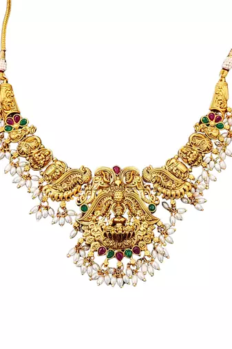 Antique temple laxmi necklace set with earrings     gold plated bridal jewellery