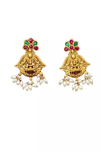 Antique temple laxmi necklace set with earrings     gold plated bridal jewellery