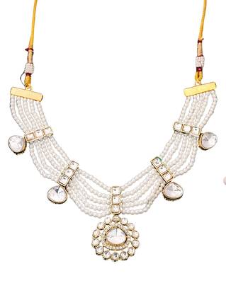 Elegant white pearl kundan necklace set with earrings     bridal wedding jewelry 5