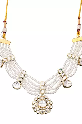 Elegant white pearl kundan necklace set with earrings     bridal wedding jewelry