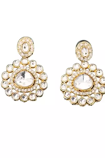Elegant white pearl kundan necklace set with earrings     bridal wedding jewelry