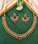 Traditional gold plated necklace set with earrings – antique temple design for women