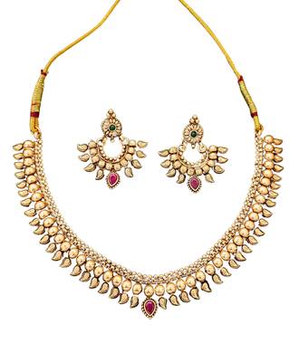 Traditional gold plated necklace set with earrings     antique temple design for women 4