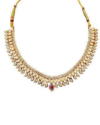 Traditional gold plated necklace set with earrings     antique temple design for women 5