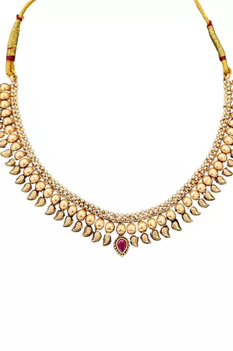 Traditional gold plated necklace set with earrings     antique temple design for women