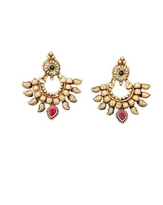 Traditional gold plated necklace set with earrings     antique temple design for women 6