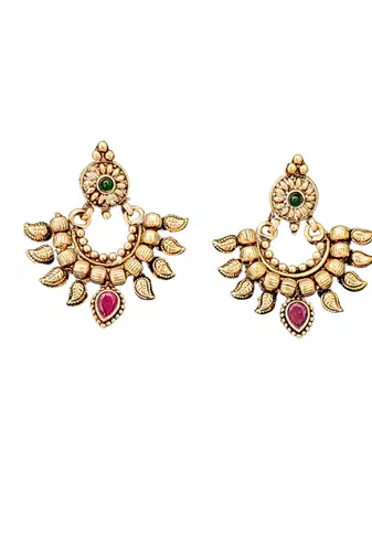 Traditional gold plated necklace set with earrings     antique temple design for women