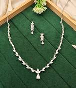 Graceful american diamond leaf design necklace set with earrings for her