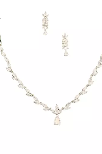 Graceful american diamond leaf design necklace set with earrings for her