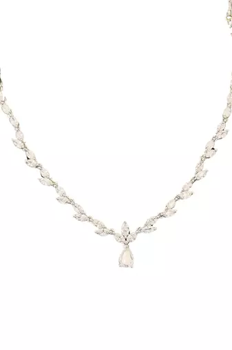 Graceful american diamond leaf design necklace set with earrings for her