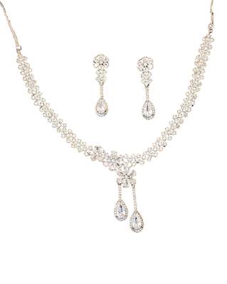 Elegant american diamond floral necklace set with drop earrings for weddings and special occasions 4