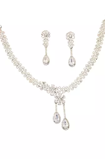 Elegant american diamond floral necklace set with drop earrings for weddings and special occasions