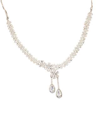 Elegant american diamond floral necklace set with drop earrings for weddings and special occasions 5