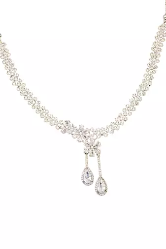 Elegant american diamond floral necklace set with drop earrings for weddings and special occasions