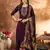 	Wine Designer Straight Kurti Pant Dupatta Set With Embroidery And Hand Work