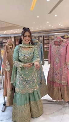 GREEN PISTA NATURAL CREP Embroidery Work PARTY WEAR SUIT SET  3