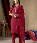 	Pink Designer Straight Kurti Pant Dupatta Set With Embroidery And Hand Work