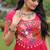 Pink colour rayon silk gamthi work long navratry gown