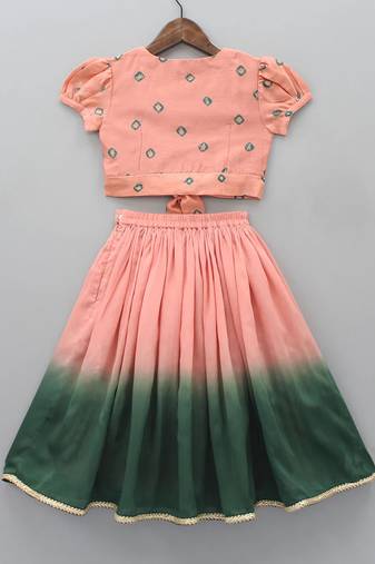 Peach printed rayon lehenga choli for girls – stylish ethnic wear