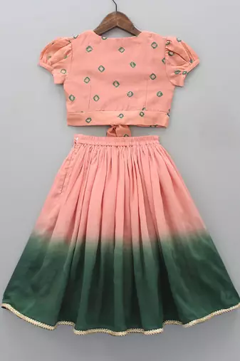 Peach printed rayon lehenga choli for girls – stylish ethnic wear