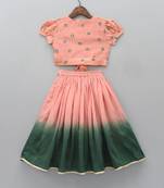 Peach printed rayon lehenga choli for girls stylish ethnic wear