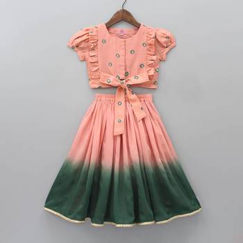 Peach printed rayon lehenga choli for girls stylish ethnic wear 2