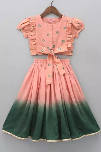 Peach printed rayon lehenga choli for girls stylish ethnic wear