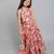 Multicolor leaf printed red rayon lehenga choli for girls – halter neck boho style