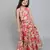 Multicolor leaf printed red rayon lehenga choli for girls halter neck boho style