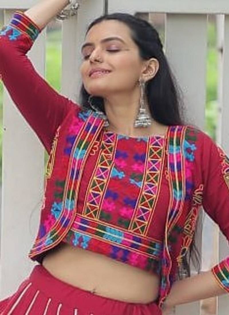 Maroon Roman Silk With Gamathi Work Navratri Lehenga Choli