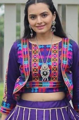 Purple Roman Silk With Gamathi Work Navratri Lehenga Choli