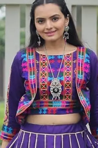 Purple Roman Silk With Gamathi Work Navratri Lehenga Choli