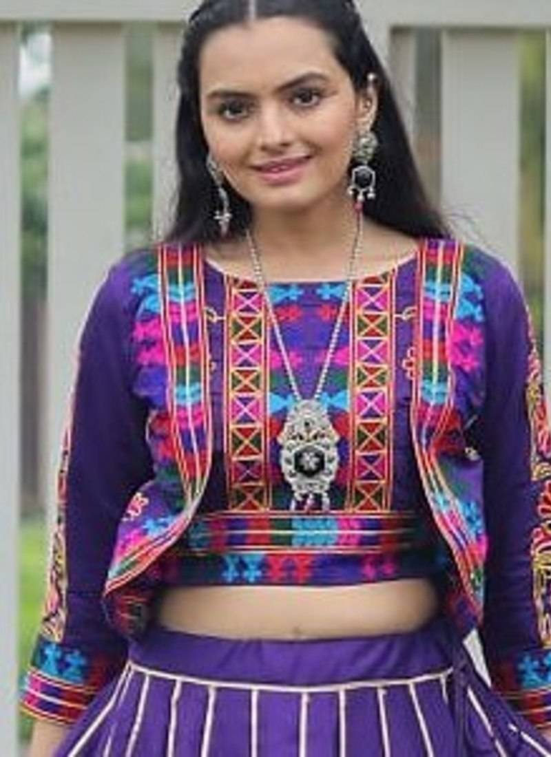 Purple Roman Silk With Gamathi Work Navratri Lehenga Choli