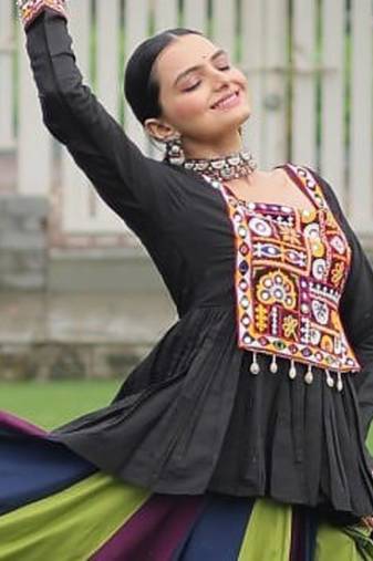 Multi rayon Silk Gamathi Work Navratri lehenga Choli