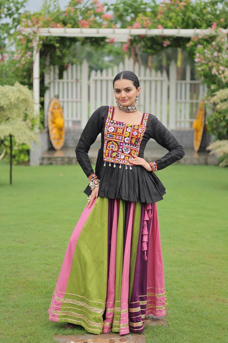 Multi rayon Silk Gamathi Work Navratri lehenga Choli