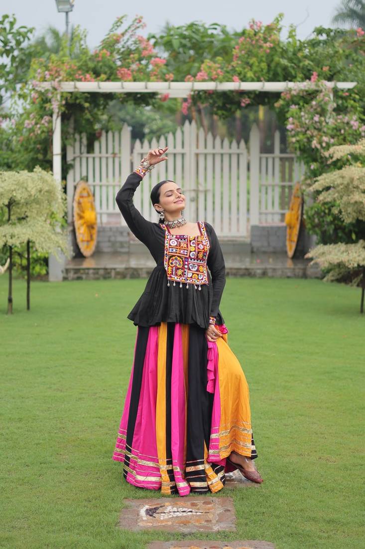 Multi rayon Silk Gamathi Work Navratri lehenga Choli