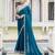 teal satin solid saree with unstitched blouse