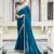teal satin solid saree with unstitched blouse