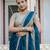 teal satin solid saree with unstitched blouse