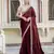 maroon satin solid saree with unstitched blouse