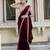maroon satin solid saree with unstitched blouse