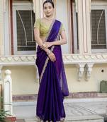voilet satin solid saree with unstitched blouse