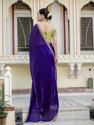 voilet satin solid saree with unstitched blouse 4