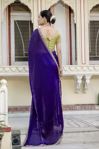 voilet satin solid saree with unstitched blouse