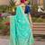 turquoise silk blend woven saree with unstitched blouse