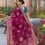 wine silk blend woven saree with unstitched blouse